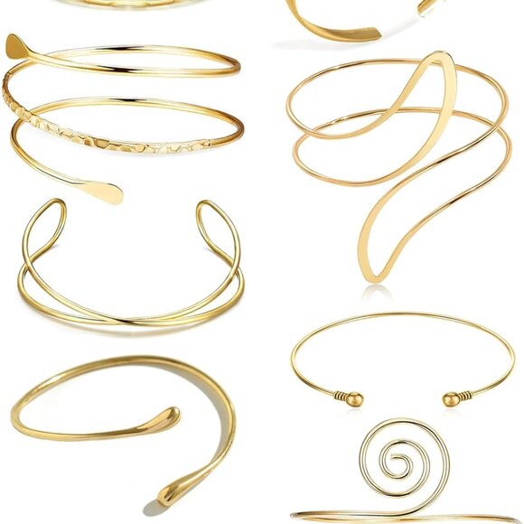 9 Pcs Gold Arm Cuff Bracelets Set Women Adjustable Upper Arm Bands Jewelry - Picture 1 of 7